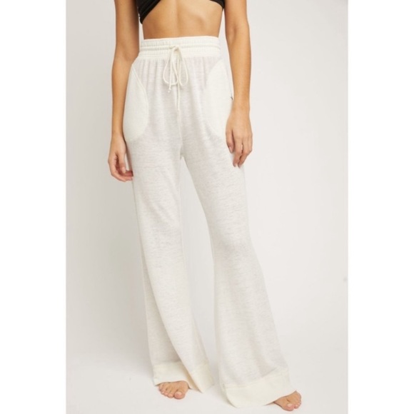Free People Cozy Cool Lounge Wide Leg Pants Ivory - Picture 2 of 14